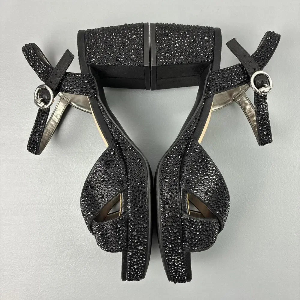 Kelly & Katie Liliena Platform Sandals Black with Rhinestones Sz 7.5W - Picture 6 of 8